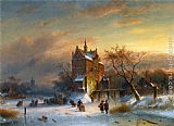 Charles Henri Joseph Leickert Famous Paintings - Skaters Near A Castle
